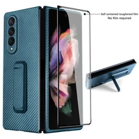carbon fiber kickstand leather case for samsung galaxy z fold 3 phone cover 360 full protection hard bracket case