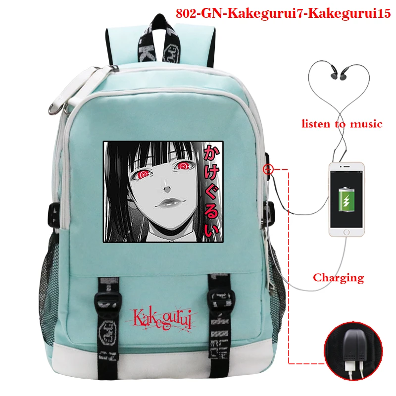 

Kakegurui Backpack Boys Girls USB Charging School Bags Travel Backpacks College Students Kakegurui School Bag for Teenager Bags