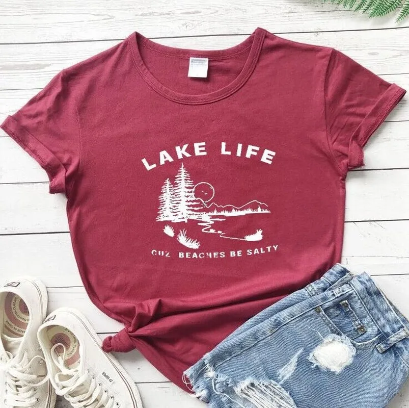Женская футболка из 100% хлопка с принтом Озеро жизни женская коротким рукавом