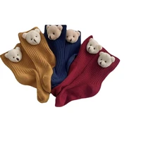 3 pairslot baby boys girls winter socks cartoon bear solid children tube sock toddler kids autumn cotton keep warm floor socks