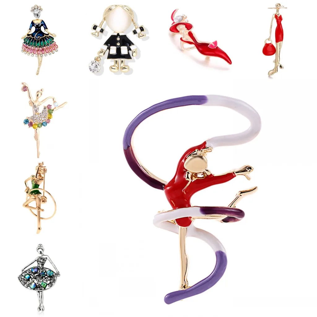 Изысканные кристаллы танцор Броши для женщин милые булавки бижутерия высокое