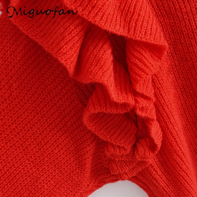 Miguofan женские свитера милые с оборками длинным рукавом джемперы круглым