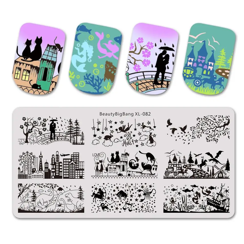 

BeautyBigBang Stamping Plates 6*12cm Dinosaur Park Lover Star City House Pattern Nail Art Stamping Plate Printing Image XL-082