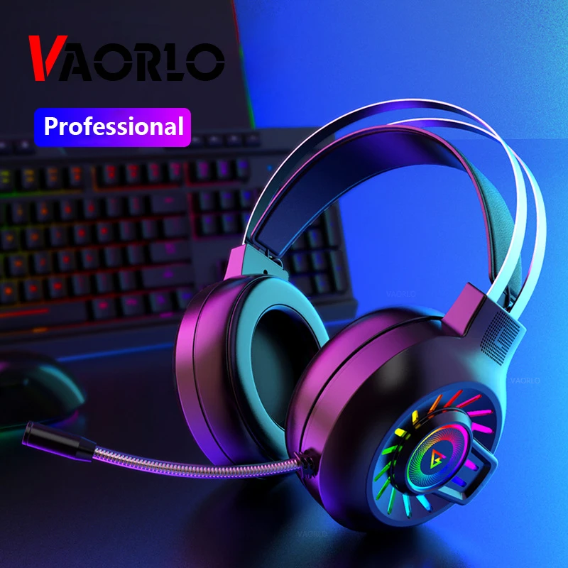 

Профессиональные игровые наушники VAORLO с RGB-подсветкой и HD микрофоном, супер HiFi басы для игр, проводные USB наушники для компьютера, ноутбука
