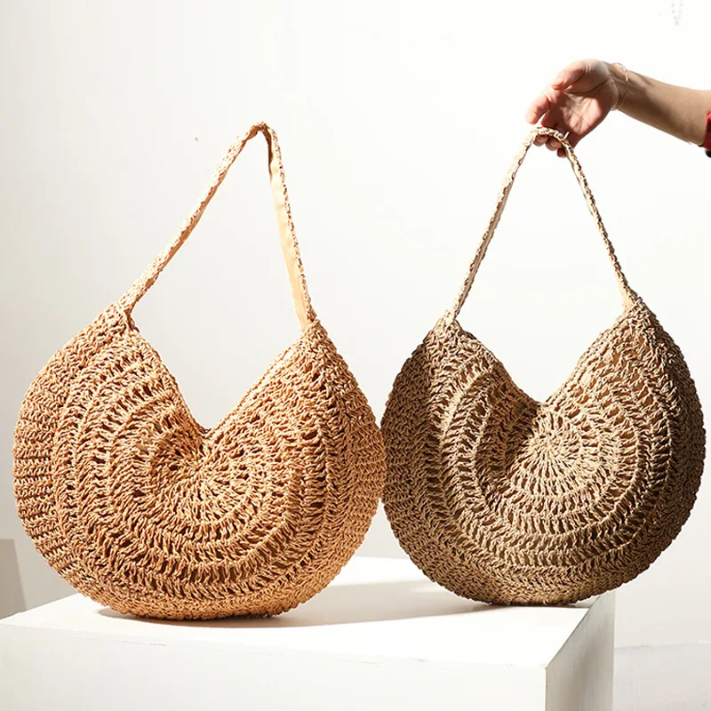 

Women's One-Shoulder Summer Straw Woven Bag Large-Capacity Shoulder Bag Bohemian Style Vacation Beach Bag