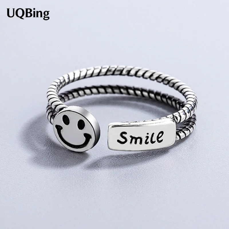 

925 пробы Серебряная Двойная Цепочка Слои Твист стекируемые улыбающееся лицо кольцо для Для женщин тайский серебряный Серебряные ювелирные ...