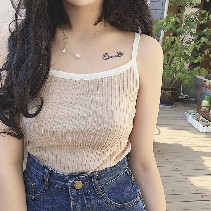 2020 Летний милый Элегантный женский короткий вязаный Топ Без Рукавов на