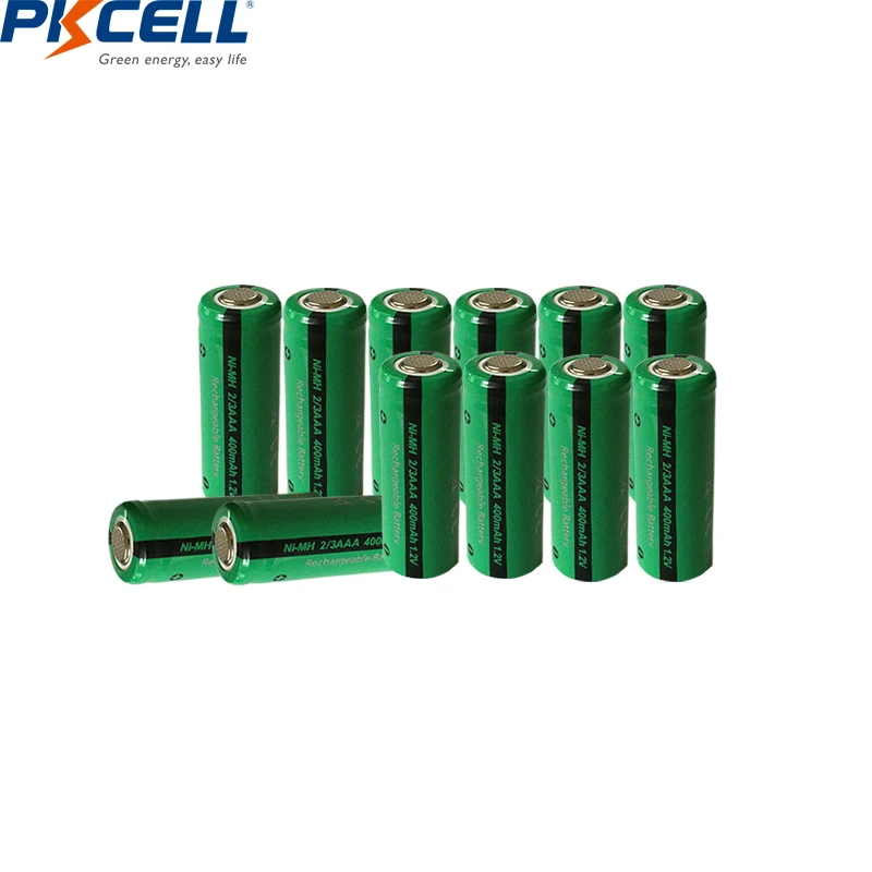12 шт. PKCELL 1 2 V NiMH 2/3AAA батареи 400mAh ni mh аккумуляторная батарея без вкладки плоский