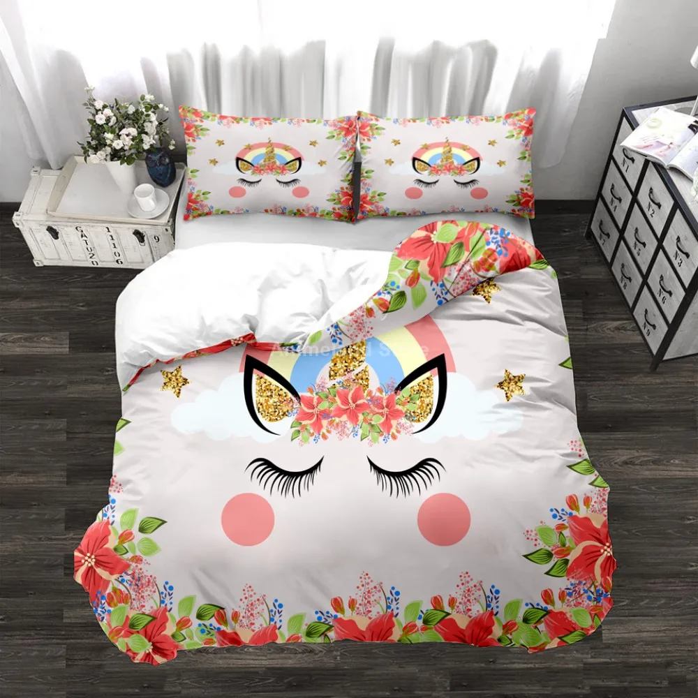 

Cartoon Unicorn Cute 3D Print Comforter Bedding Set For Girls Duvet Cover Sets Pillowcase Twin Full Queen King Size Home Textile