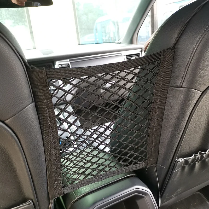 Автомобильный багажник на спинку сиденья эластичная решетчатая сетка автомобильный Стайлинг Сумка-пакет для хранения клетка липучка сетка Карманный держатель автомобильные аксессуары багажник сумка для хранения Сетка Авто Стайлинг багаж наклейка интерьерный Органайзер материал сетка