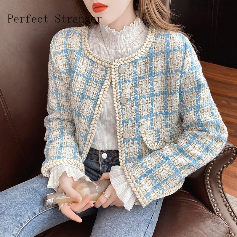 

Женский твидовый пиджак в Корейском стиле, маленькая твидовая куртка в стиле ретро, Осень-зима 2021