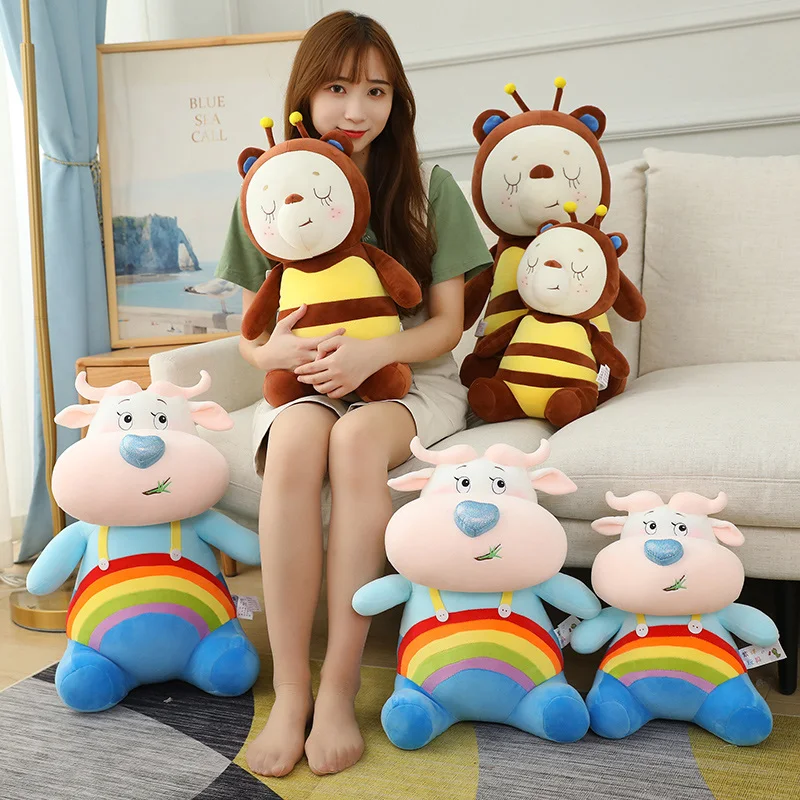 

40-60cm Rainbow Cattle Toy Stuffed Animal Soft Cow Doll Cartoon Rainbow Bee Appease Toy For Baby Child Birthday Present
