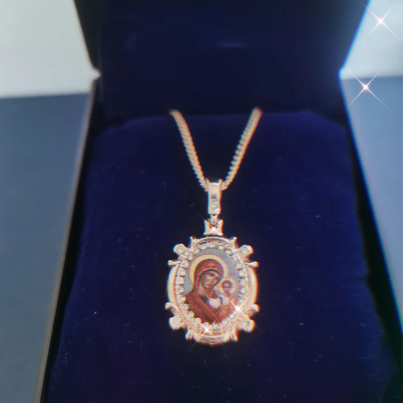 Винтажный Tрадиционный Православный Кулон Oжерелье Для Женщин Казанская Икона