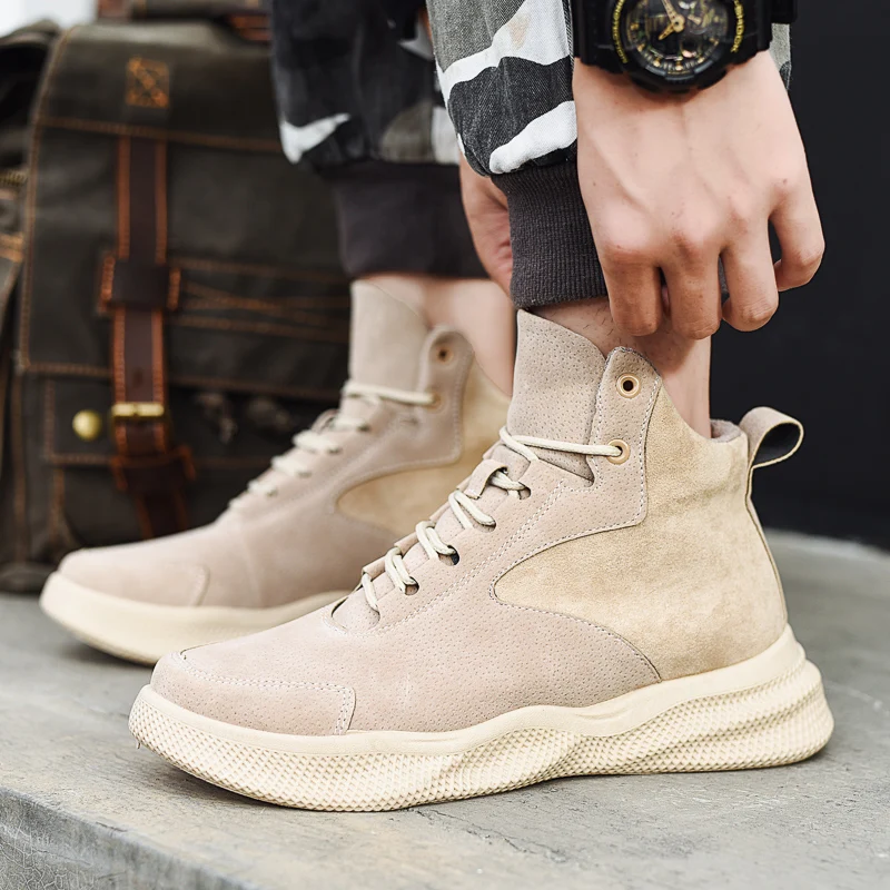 Зимние мужские высокие кожаные ботинки новая крутая весенняя обувь удобные