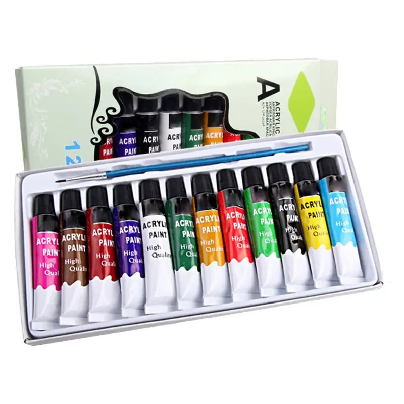 

12 Colors Acrylic Paints Brush 12ml Tubes Drawing Painting Pigment Hand-painted