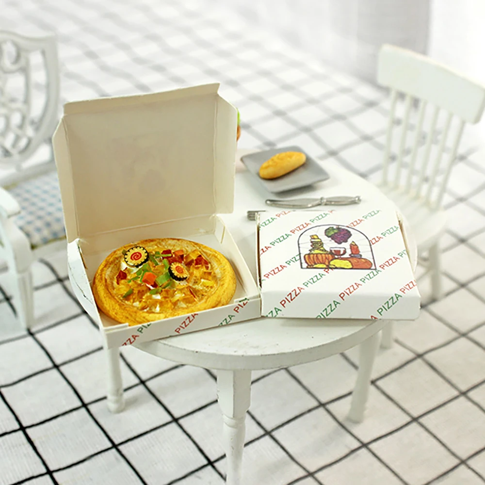 1Set 1/12 Dollhouse Miniature Accessories Mini Resin Pizza with Box Simulation Food Model for Doll House Home Decoration images - 6