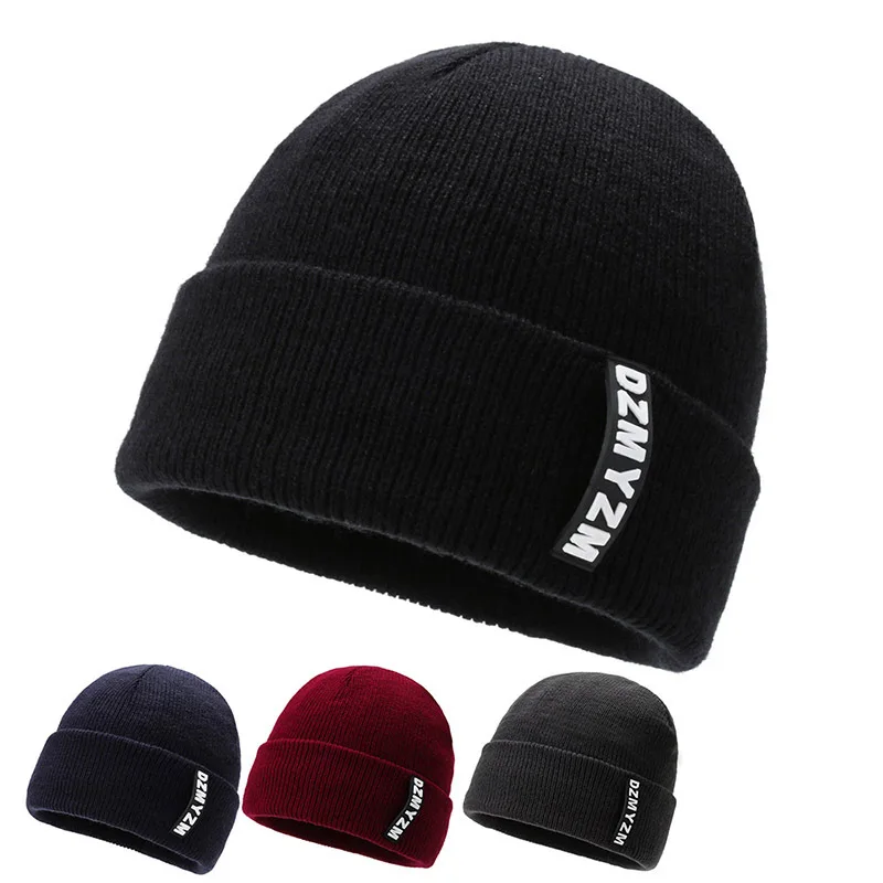 

Skullies Beanies Men Winter Hat Women Knitted Hats for Men Cap Winter Beanie Hat Gorro Thick Warm Brimless Fur Bonnet Men's Cap