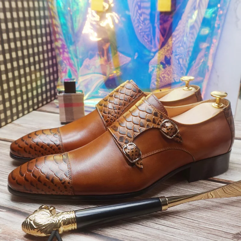 Luxury Designer Men's Loafers Double Monk Strap Shoes Genuine Leather Dress Shoes Black Brown Office Wedding Men Casual Shoes