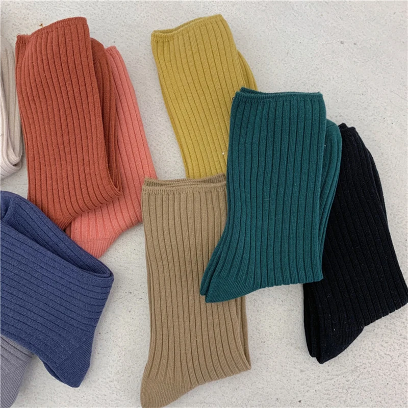 Японские однотонные носки с ворсом для женщин женские модные ярких цветов в