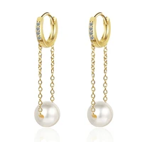 womens elegant chain tassel drop earrings shiny crystal pearl pierced small huggies charm dangle earring jewelry accessories