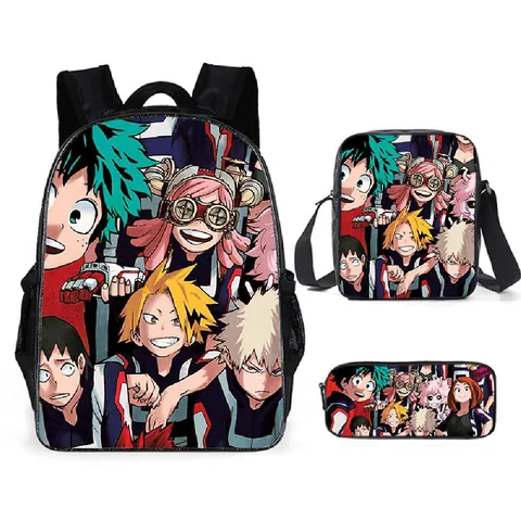 Школьные сумки в стиле аниме «Мой герой», Harajuku, Kawaii, рюкзак для мальчиков и девочек, повседневные школьные сумки из 3 предметов, ортопедический рюкзак, Mochilas