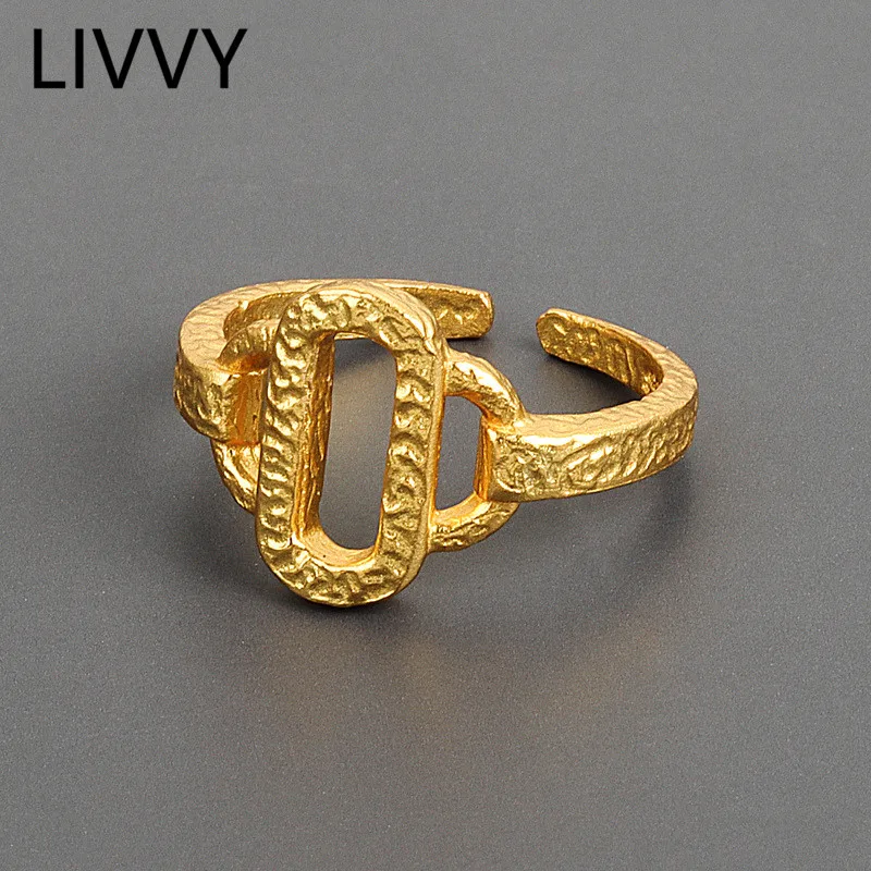

LIVVY New Fashion Irregular Surface Hollow Geometric Silver Color Adjustable Ring For Women Birthday Party Fine Jewelry Gift