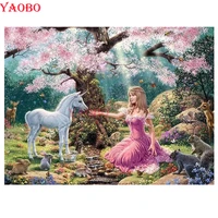 diy diamond painting princess and unicorn diamond embroidery rhinestone square round diamond mosaic cherry blossom tree scenery