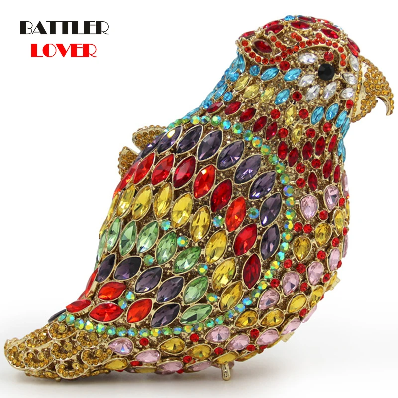 

Ladies Handbag Bridal Wedding Dinner Purse For Women 2021 Evening Party Diamonds Bird Parrot Clutches Female Elegant Crystal Bag