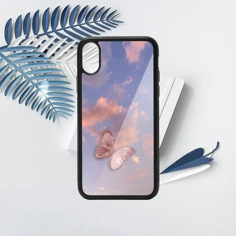 

Colorful butterfly sky background high quality luxury Phone Case PC for iPhone 11 12 pro XS MAX 8 7 6 6S Plus X 5S SE 2020 XR