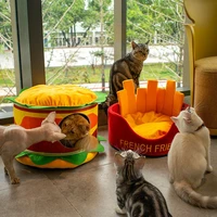 cat bed house soft plush kennel puppy cushion small dogs cats nest winter warm sleeping pet fries burger dog bed pet mat supplie