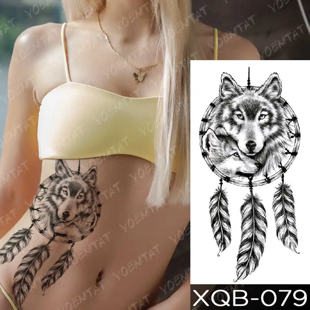 

Waterproof Temporary Tattoo Sticker Rose Owl Flash Tattoos Wolf Skull Dreamcatcher Body Art Arm Fake Tatoo Women Men