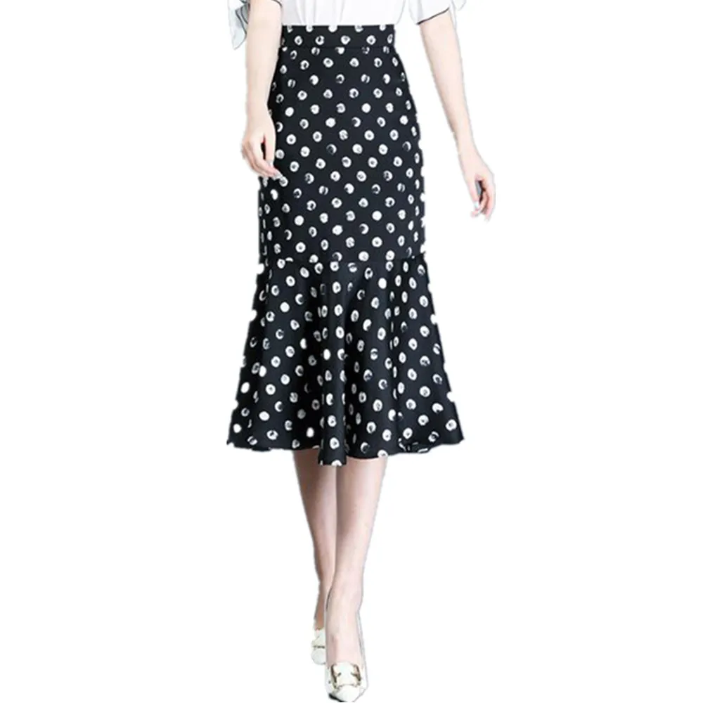 

Юбка-годе Женская средней длины, пикантная винтажная черная юбка-годе в горошек, длинная юбка-годе