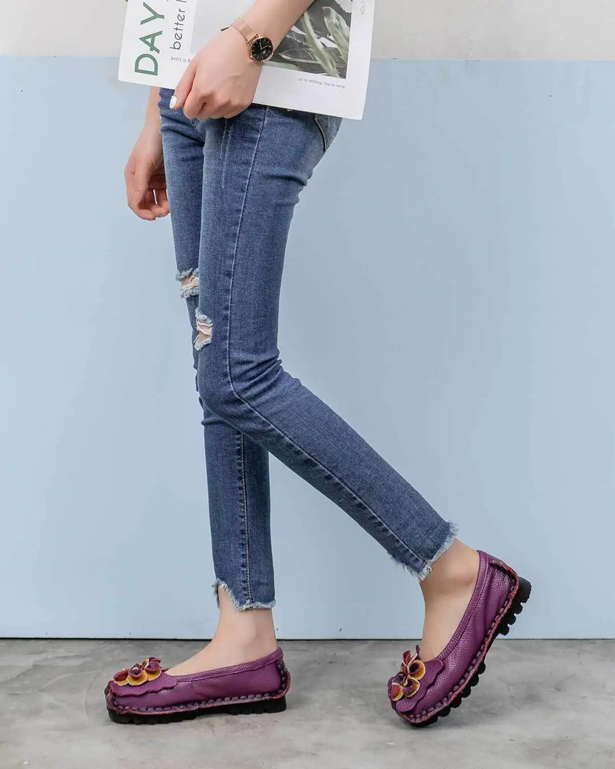 Classic Fashion Women's Flat Shoes Woman Genuine Leather Soft folk-custom Outsole Comfortable Casual Shoes Women Flats