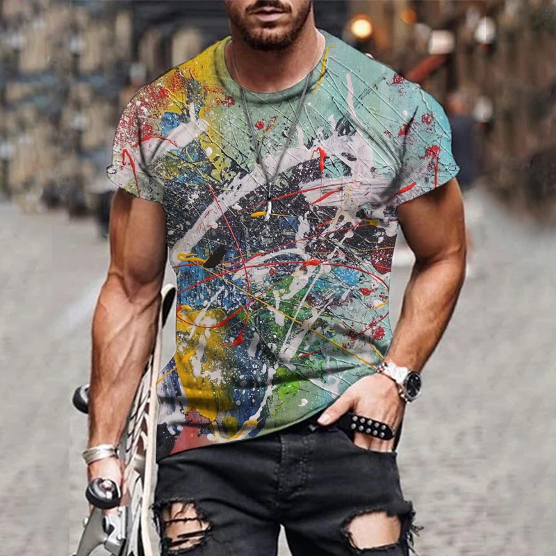 

Street Fashion Art Color Painting Short Sleeve 3d T-shirt Men's Groot T-shirt Summer Casual Short-sleeved Top O-neck T-shirt