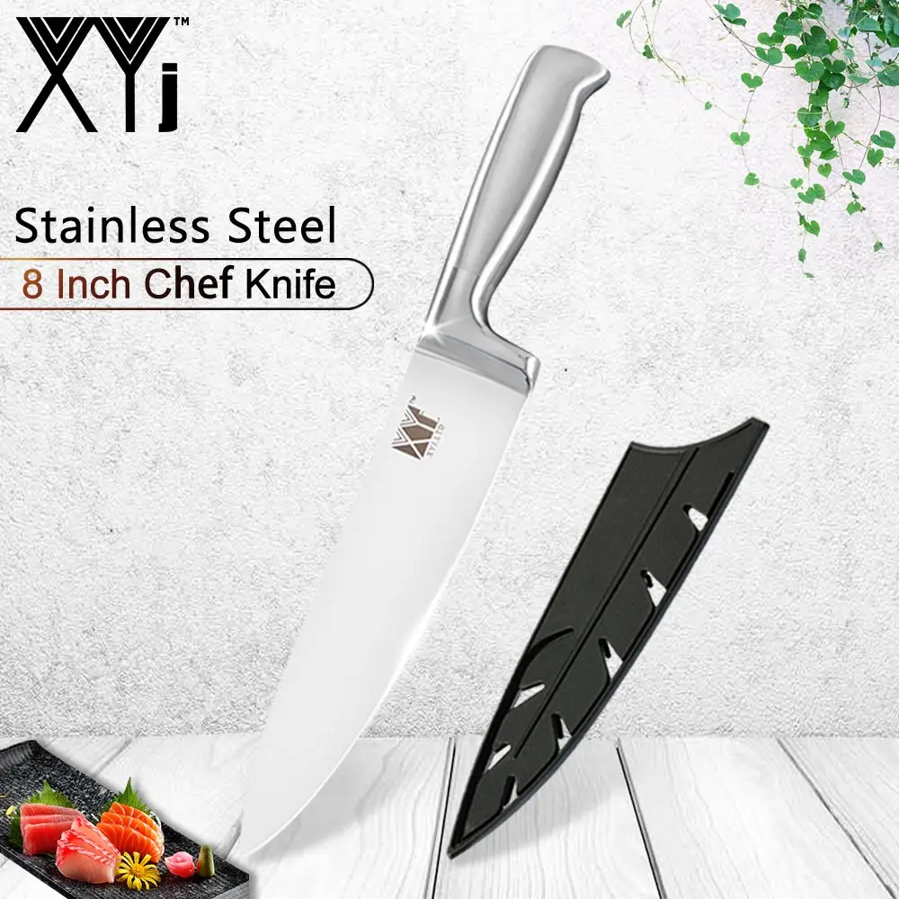 8 inch Chef Knife XYJ кухонные ножи инструменты Острый кухонный нож из нержавеющей стали для очистки овощей утилита Santoku для нарезки повара точилка для ножей и Держатель ножей - Цвет: 8 inch Chef Knife
