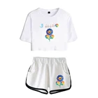 Роскошные спортивные костюмы J BALVIN с принтом подсолнуха, футболка, шорты, брюки, пупок росы, с коротким рукавом, красивые сексуальные комплекты из двух предметов для девушек