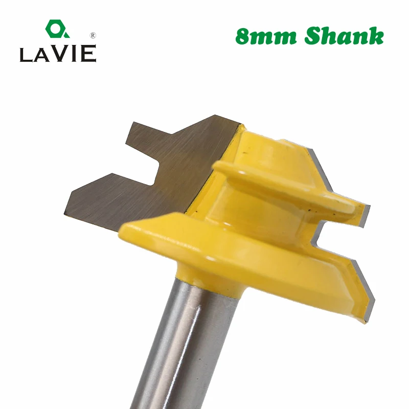

LA VIE 1pc 8mm Shank 45 Degree Lock Miter Router Bit 1/2 Stock Medium Lock Miter Milling Bit Wood Carving Tenon Knife MC02010