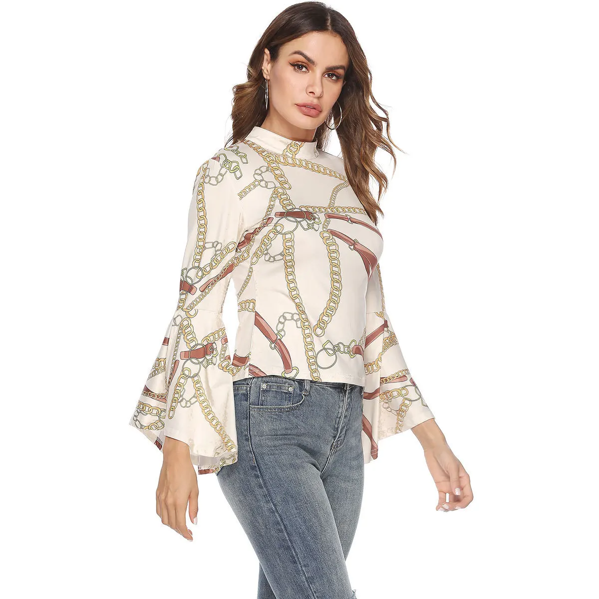 Женская футболка с длинным Расклешенным рукавом сексуальная летняя открытой