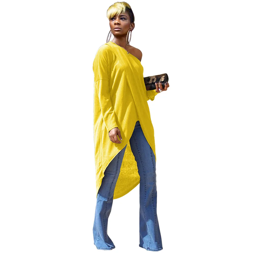 

Ursuper European and American Women's Clothing Irregular Oblique round Neck Front Short Back Long Cotton Top Dress