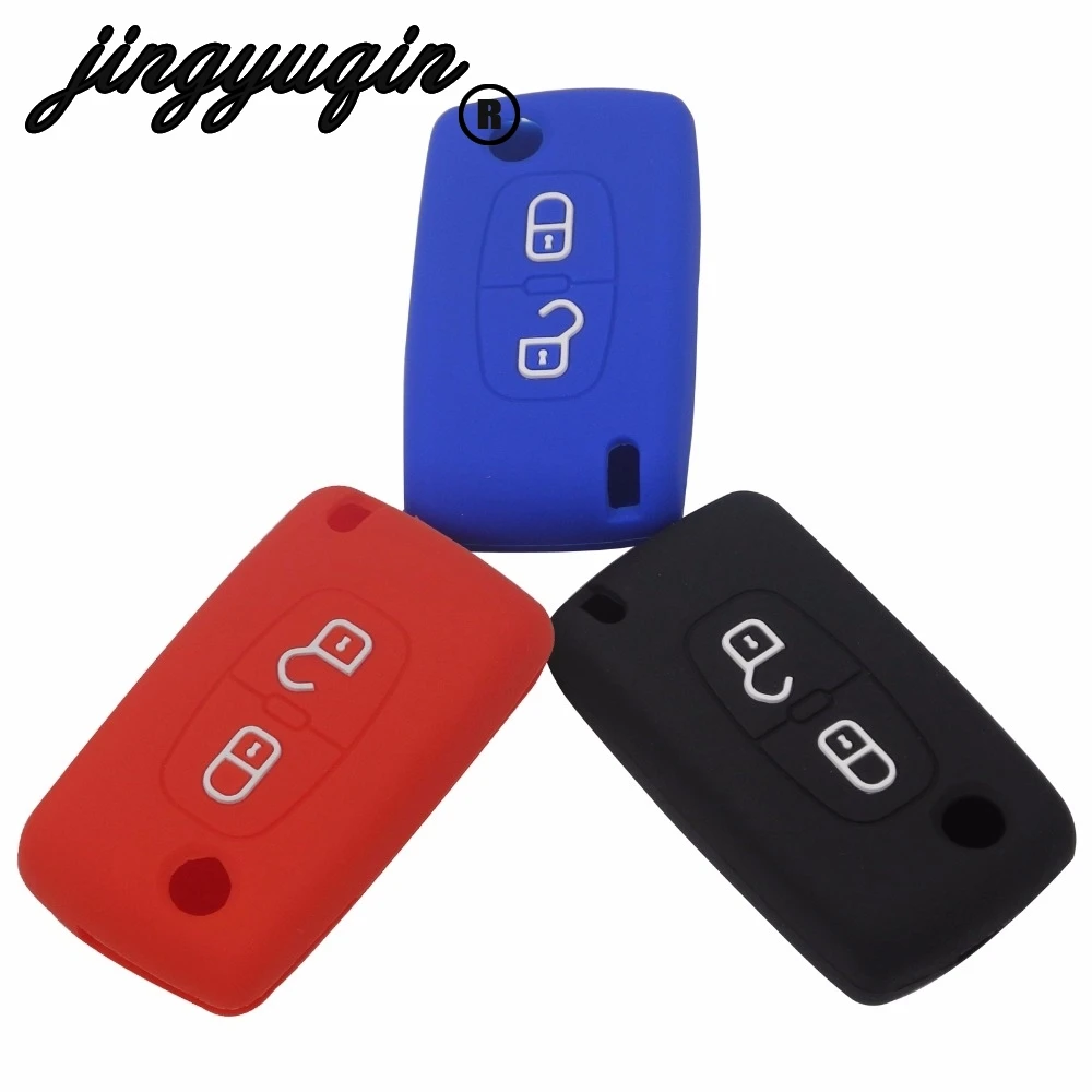 

jingyuqin 2 button Silicone Car Key Case For PEUGEOT 206 207 307 308 407 408 Citroen C2 C3 C4 C4L C5 C6 Quatre Protector Cover
