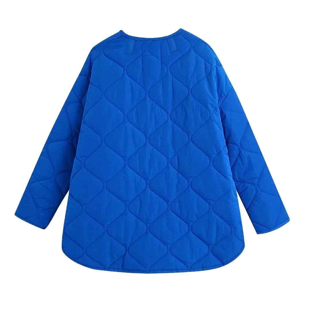 WJJDFC Warm Parka Women's Fall/Winter Jacket Button Retro Fashion Long Sleeve Jacket Pocket Blue Casual Jacket Oversized Jacket