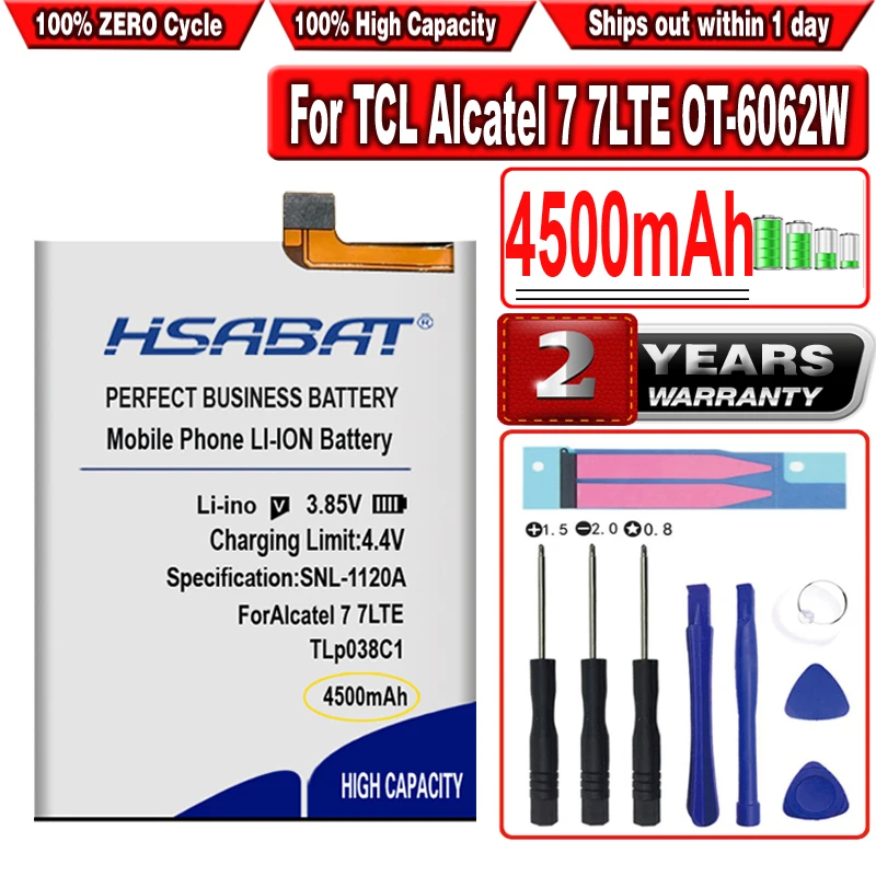 HSABAT 4500 мА/ч TLp038C1 Батарея для TCL Alcatel Работает с любым оператором 7 7LTE OT-6062W OT-6062 Revvl 2