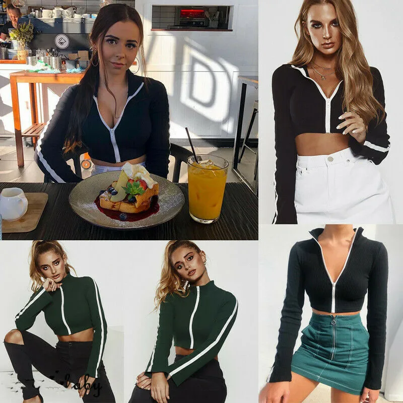 Женское пальто с длинным рукавом и стоячим воротником в полоску на молнии