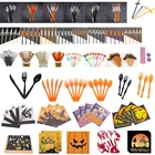 Нож вилка ложка для вечевечерние НКИ на Хэллоуин, соломенные салфетки, летучая мышь со скелетом-тыквой кровавой ведьмой, одноразовая пластиковая мультяшная печать