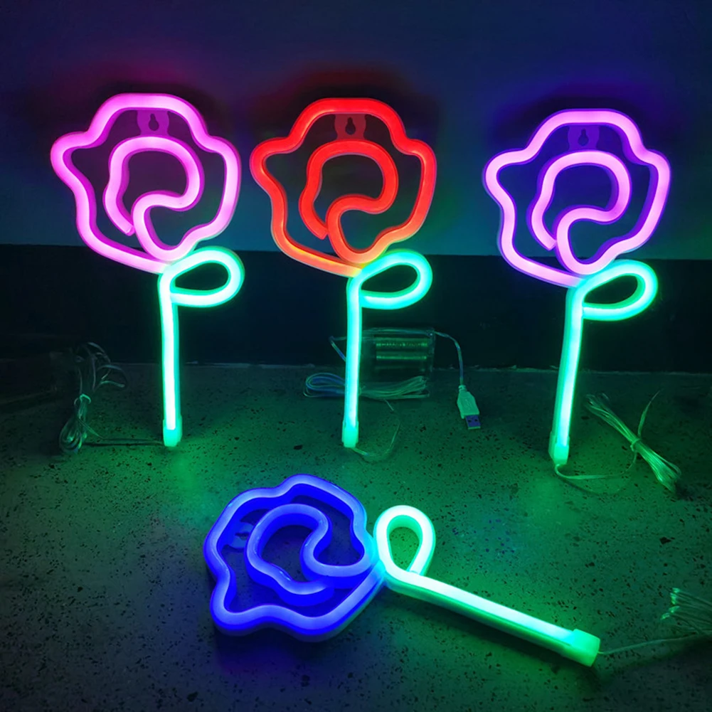 

LED Neon Night Light Rose Art Sign Night Lamp Xmas Birthday Gift Wedding Party Restaurant Wall Hanging Lighting Decorative Lamp