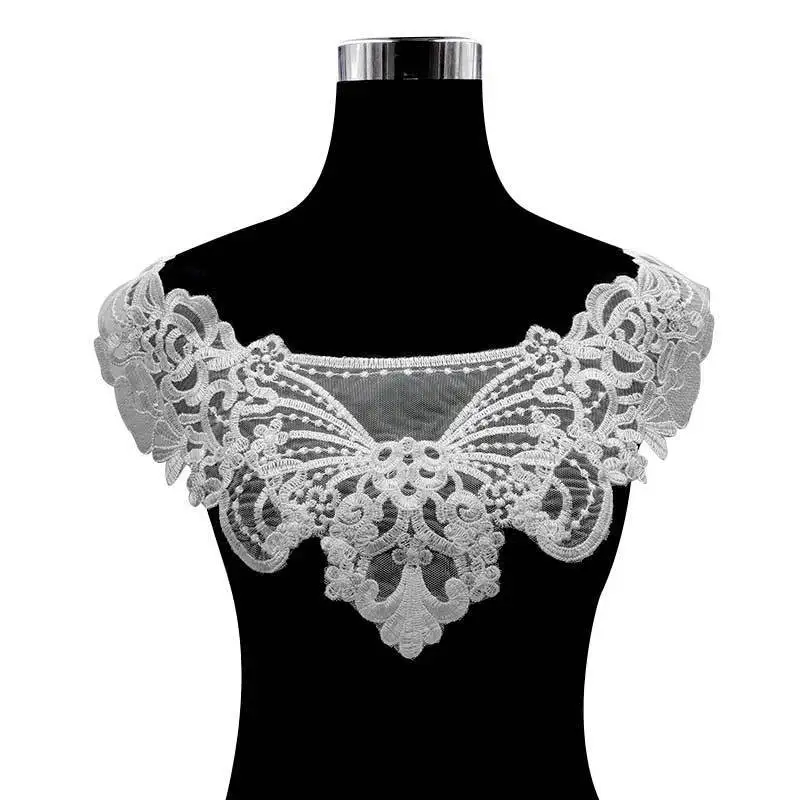 4PCS/Set Luxury White Wedding Dress Lace Fabric Applique Flowers Embroidery Trim Collar Corsage Scrapbooking DIY Sewing Supplies