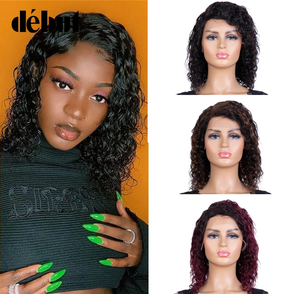 Debut Kinky Curly Lace Front Human Hair Wigs For Women Short Curly Human Hair Wigs P1B/30 Brazilian Curly Wave Lace Part Wigs