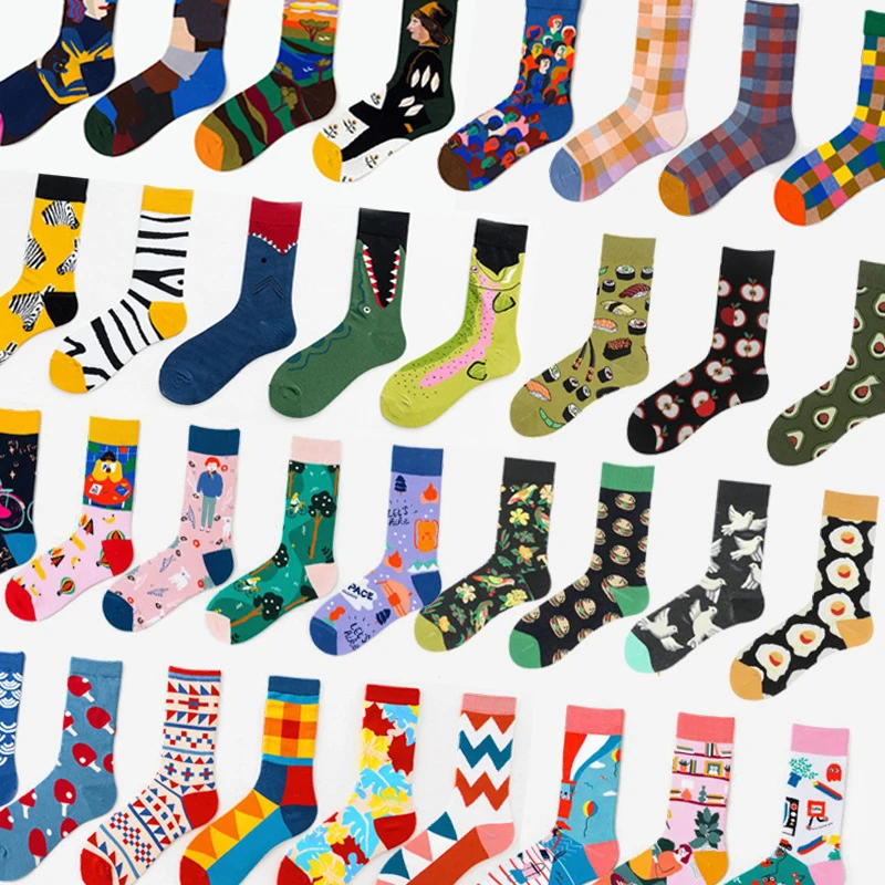 Novelty Happy Funny Men Graphic Socks Combed Cotton Omelette Frog Crazy Burger Salmon Corn Avocado Bird Fish Sock Christmas Gift | Мужская