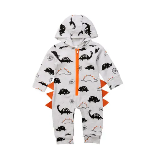 Хит детский цельный комбинезон с капюшоном и динозавром для новорожденных