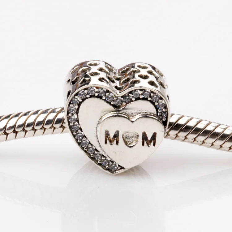 

New 925 Sterling Silver Charm Bead Love MOM Fits Original Pandora Bracelets DIY Jewelry